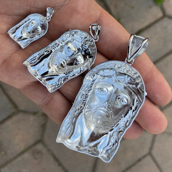 REAL VS Natural Diamond Solid Sterling Silver Jesus Piece HIP HOP Iced - Picture 3 of 10